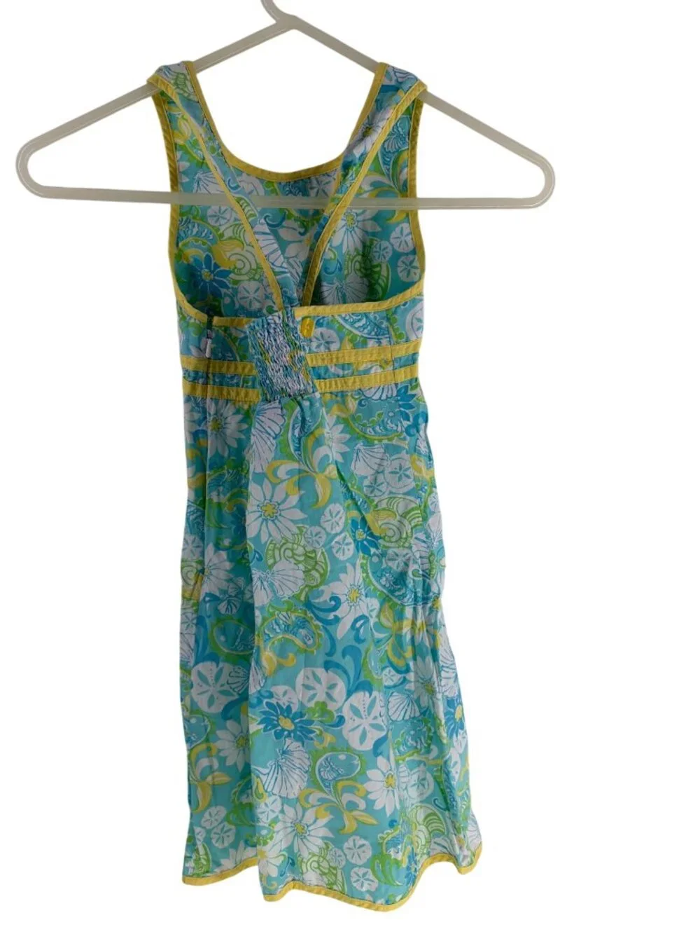 Lilly Pulitzer Vintage Girls Floral Sundress Size 7 Smocked Back Blue Green Yell